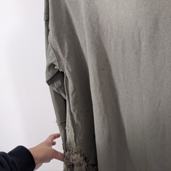 Easel Olive Green Bohemian Cotton Lace Trim Oversized Long Sleeve Tee Sh… - Picture 3 of 8
